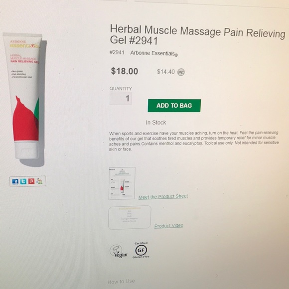 Arbonne Grooming Arbonne Essentials Herbal Muscle Massage Pain Gel